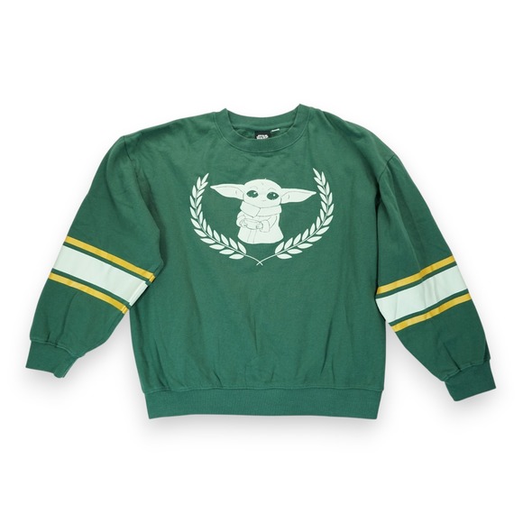 Star Wars Yoda Crewneck Sweater Green Yellow Stripped Adult Size XXL Logo Print - Picture 1 of 4